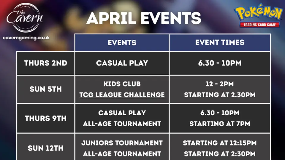 Pokemon Event Schedule - April 2026 – Cavern Gaming